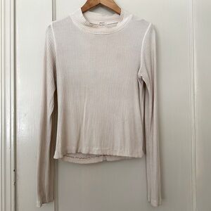 Ribbed cropped long sleeve mock neck cream top Monrow xs